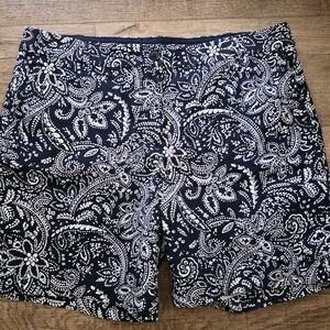 Talbots Navy Paisley Print Bermuda Shorts